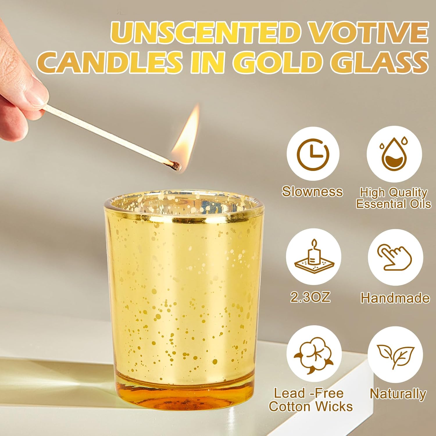 Soft Breeze 24 PCS Speckled Mercury Golden Glass Candle, Unscented Glass Votive Candle, Birthday&Wedding Decorations for Table Home,Anniversary Party Candles,Golden - Image 3