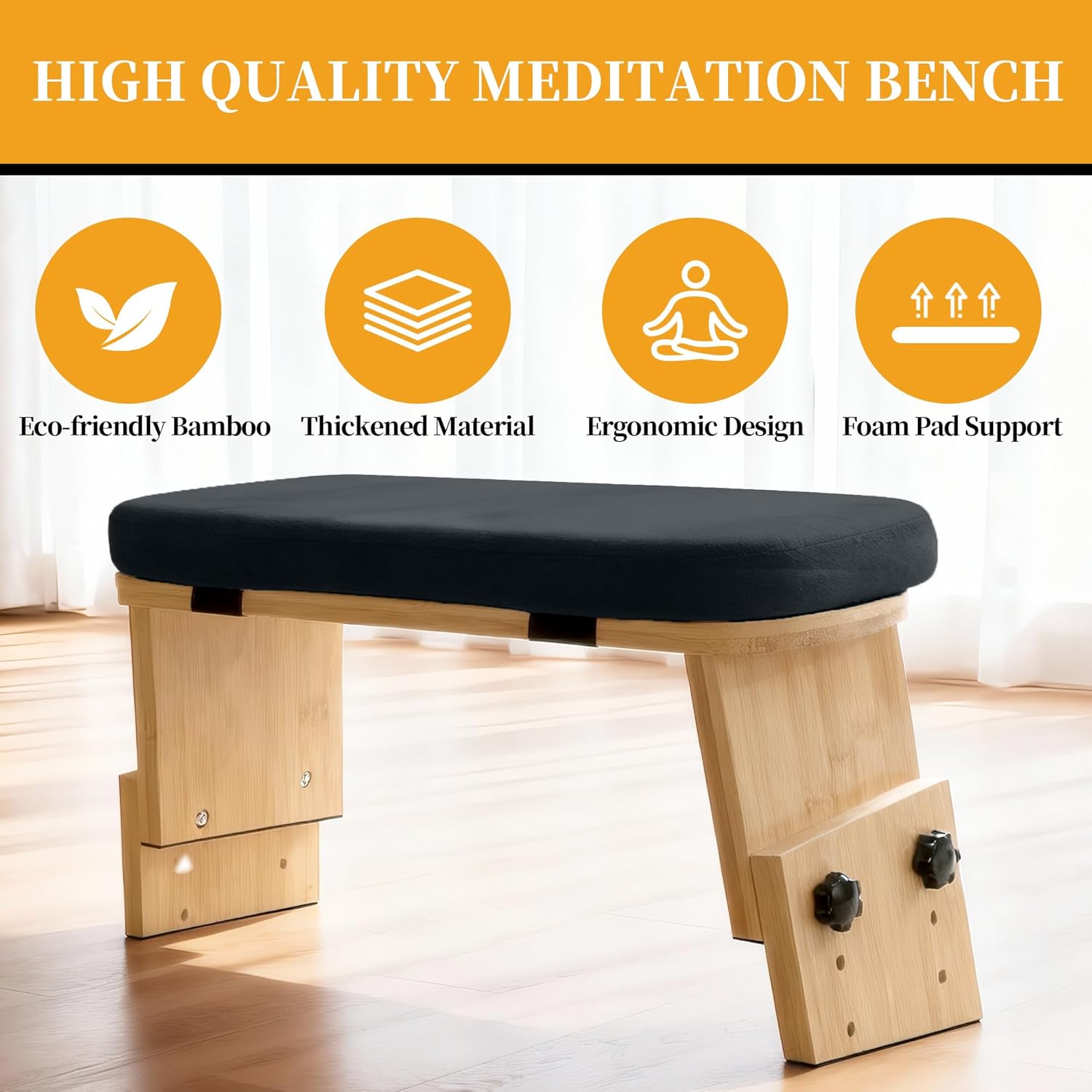 BALAPET Adjustable Height Meditation Bench, Portable Folding Meditation Chair with Velvet Cushion, Ergonomic Meditation Kneeling Stool for Yoga, Mindfulness&Zen Practice(Black) - Image 4