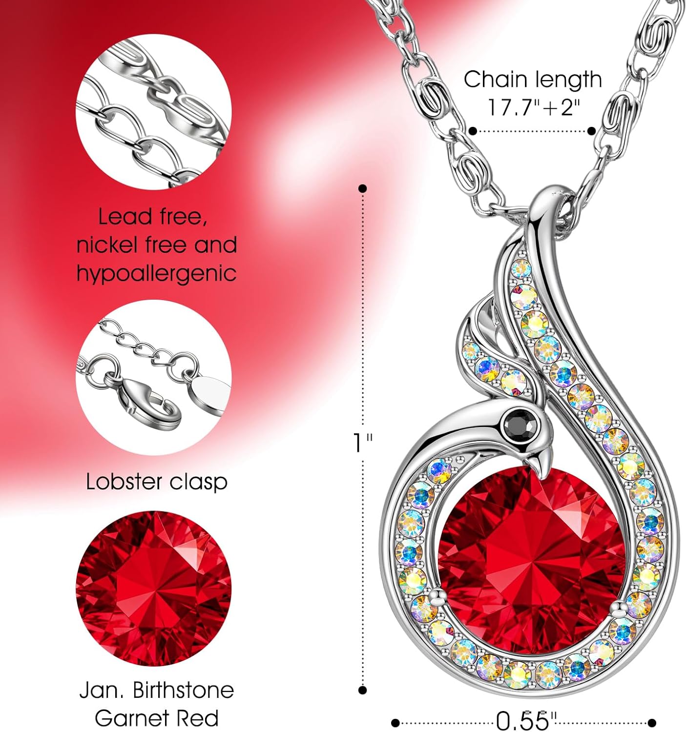 Kate Lynn Birthstone Rise From the Ashes Phoenix Necklaces for Women, White Gold Plated & Crystals from Austria, Birthday Gift for Women, Symbol of Luck and Renewal - Image 2