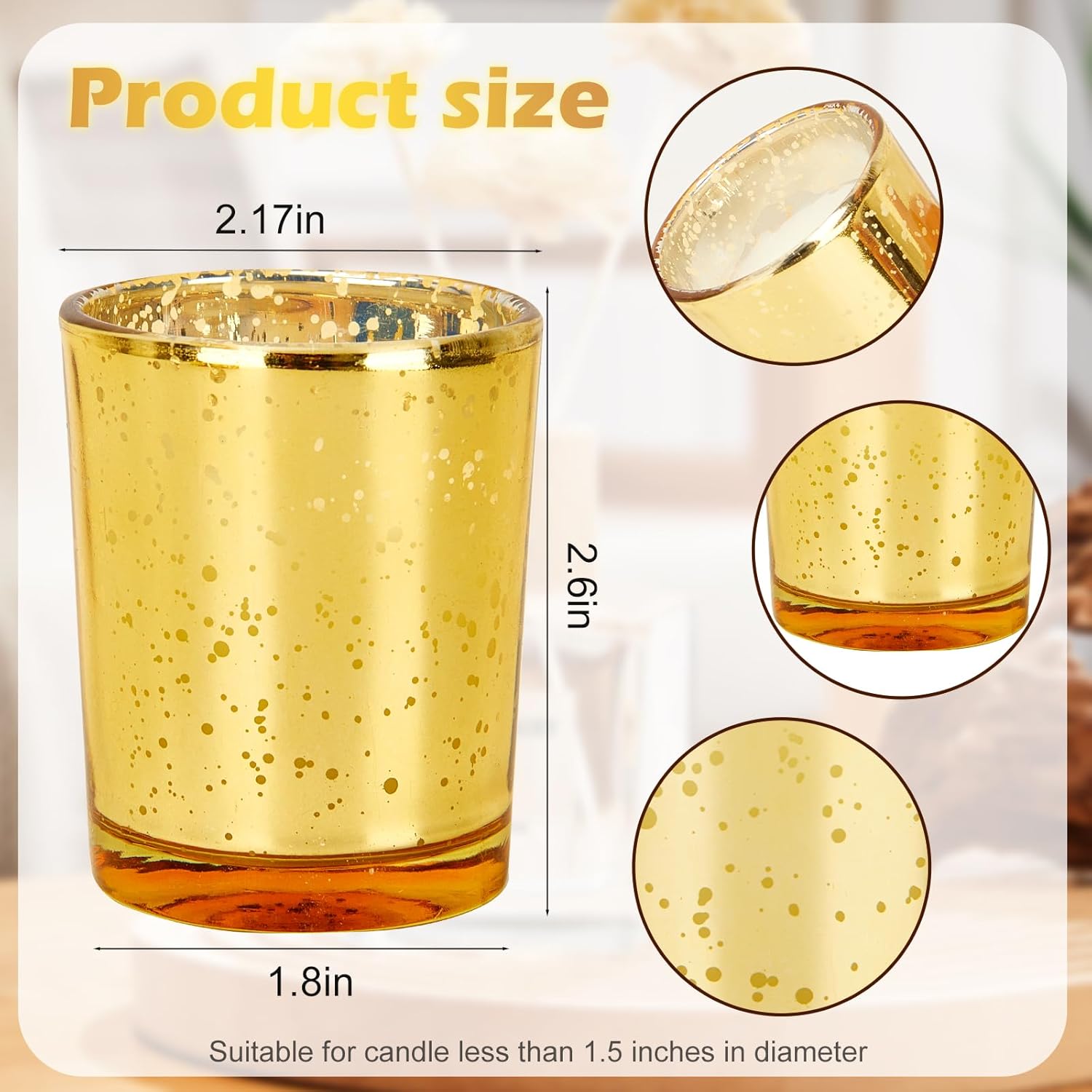 Soft Breeze 24 PCS Speckled Mercury Golden Glass Candle, Unscented Glass Votive Candle, Birthday&Wedding Decorations for Table Home,Anniversary Party Candles,Golden - Image 2