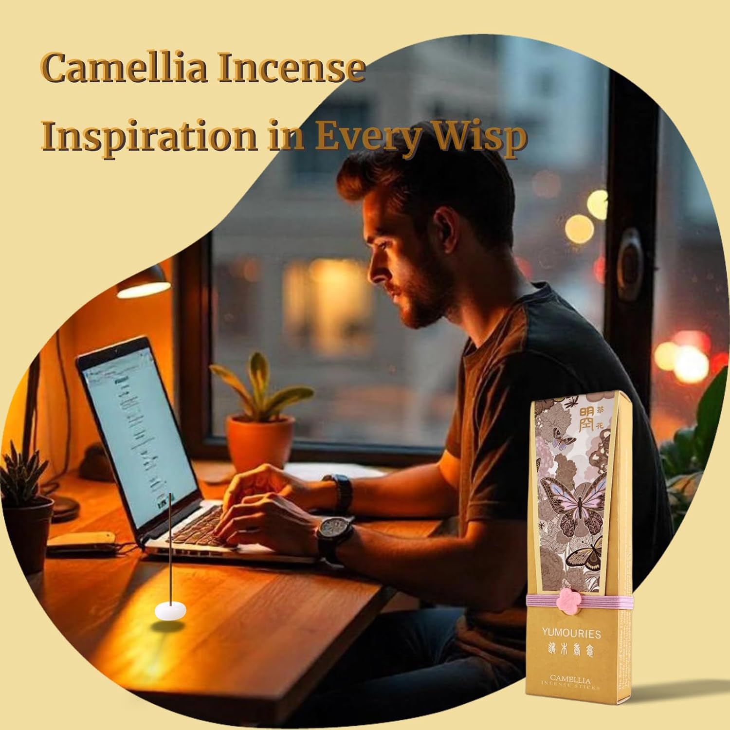 Camellia Incense Sticks 30g · Non-Toxic · Low Smoke for Meditation | Woody floral blend, 20-min burn sticks, with pebble holder, home fragrance, stress relief, gift for spa yoga home - Image 2