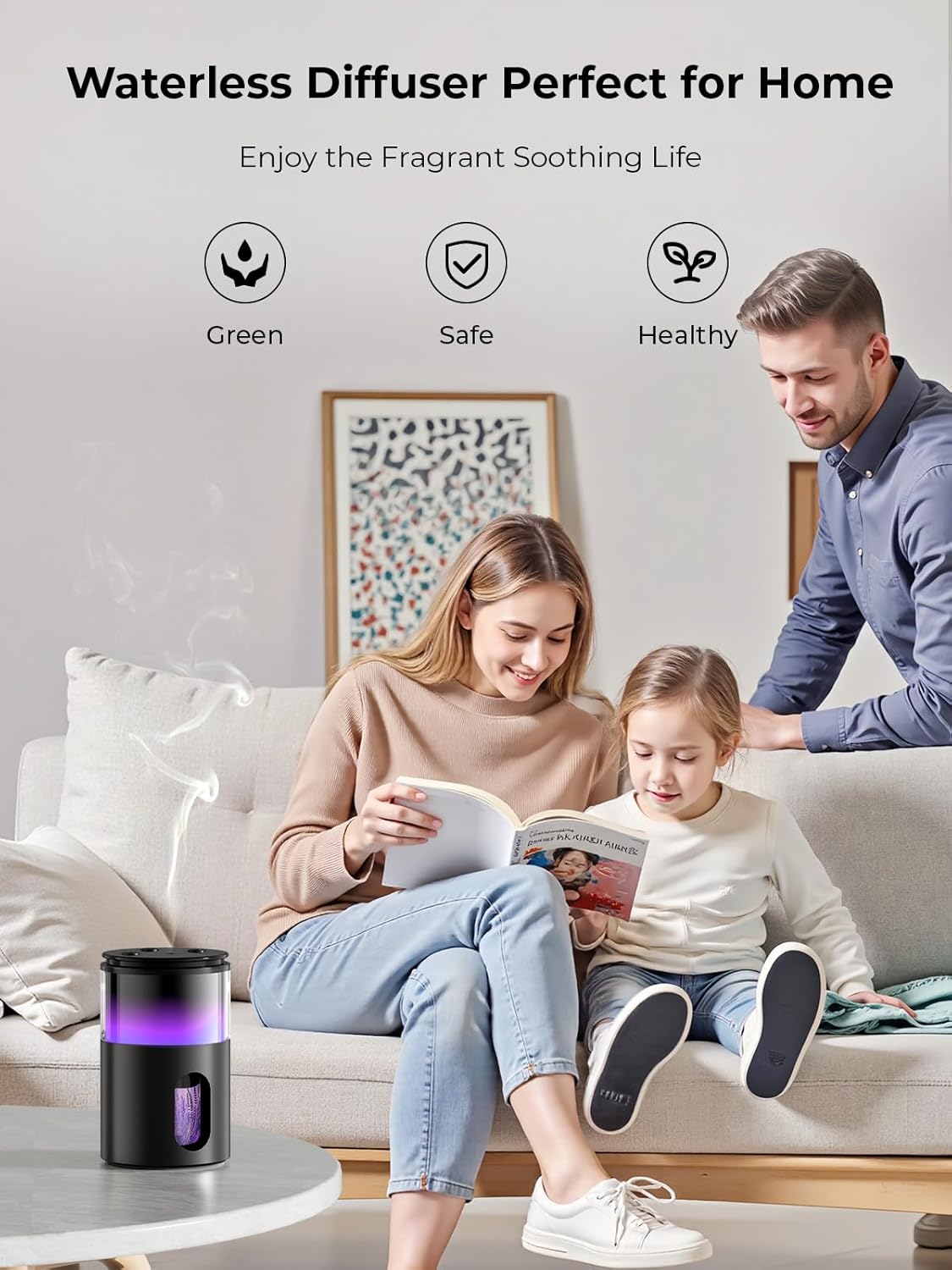 Waterless Essential Oil Diffuser: 𝟗 𝐂𝐨𝐥𝐨𝐫𝐬 𝐋𝐄𝐃 Scent Diffuser for Home&Car&Office - Portable Diffuser with 48H Battery, 4 Timers & 3 Mist Levels, Carbon Black - Image 3