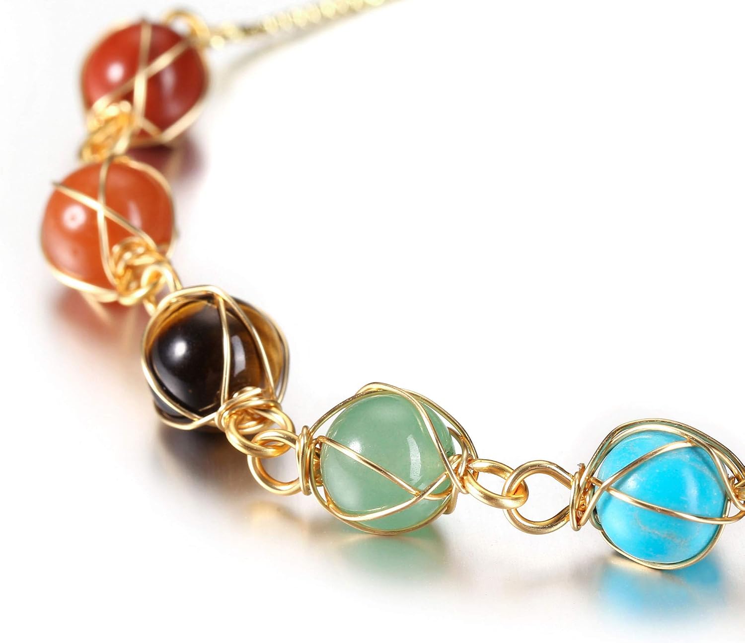 Jovivi 7 Chakra Stones Bracelets for Women Adjustable 14K Gold Wire Wrapped 8mm Natural Round Gemstone Beads Reiki Healing Crystal Ankle Bracelet Yoga Energy Jewelry - Image 3