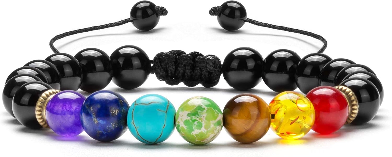 Men Women 8mm Lava Rock Beads Chakra Bracelet Braided Rope Natural Stone Yoga Bracelet Bangle
