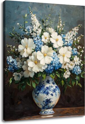 YSPCSUN Huge Blue Floral Canvas Wal...