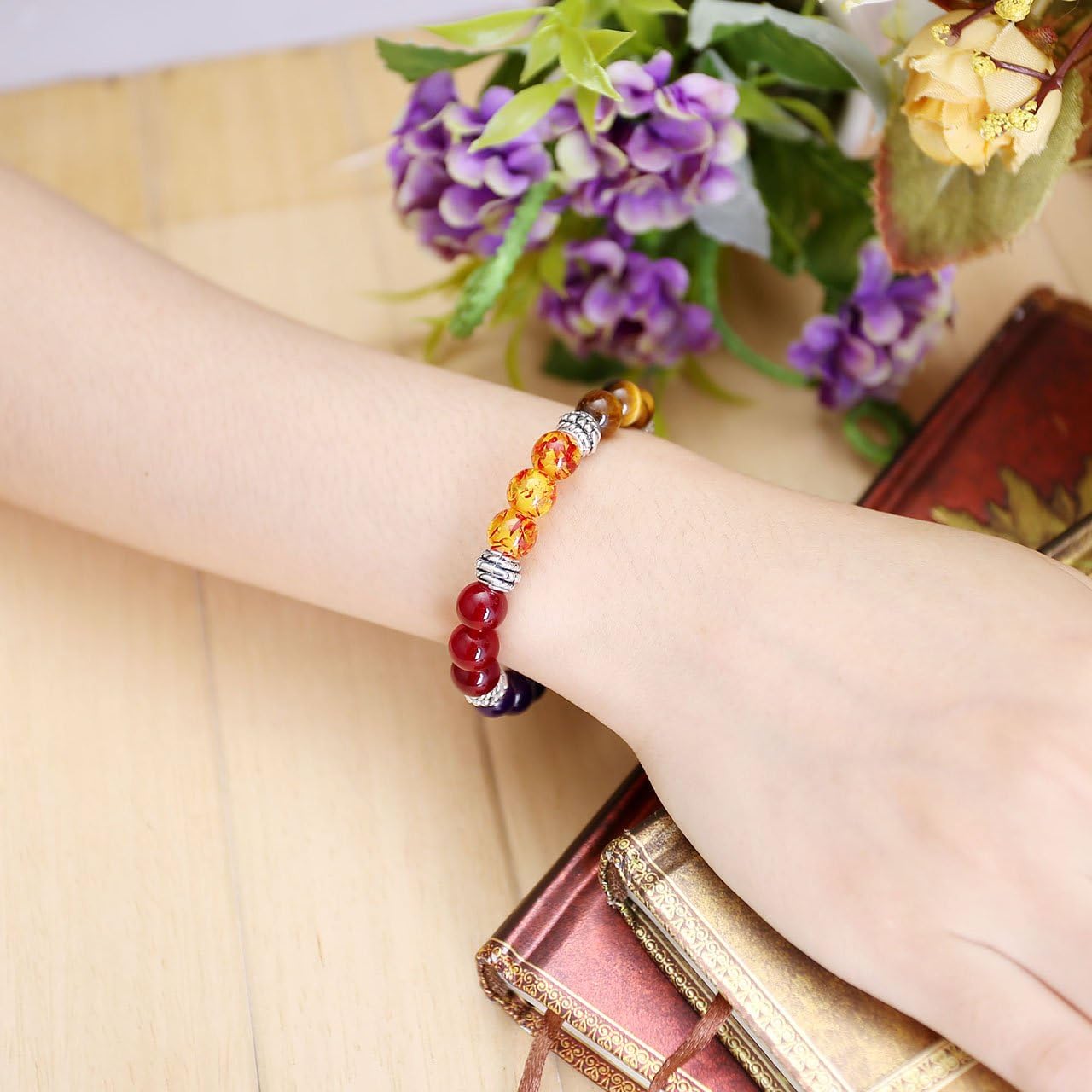 Jovivi 7 Chakras Bracelet Reiki Natural Gemstone Healing Balancing Round Beads Crystal Stone Bracelets for Women - Image 6