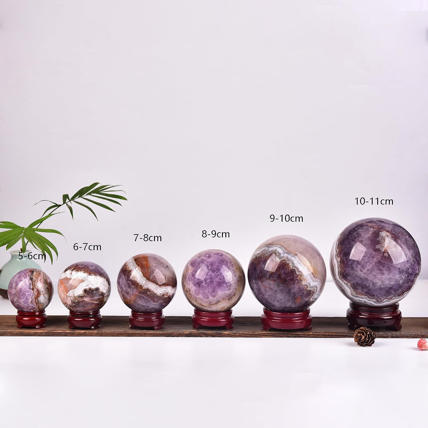 JIC Gem Amethyst Agate Crystal Ball with Wooden Stand Pink Healing Crystal Sphere Ball for Feng Shui Decor Spiritual Gifts 60-70mm - Image 4