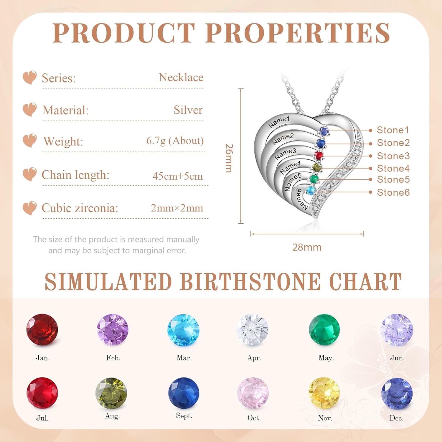 925 Sterling Silver Mother's Day Jewelry Gifts for Mom Mama Grandma — Custom Necklace with Up to 6 Birthstones & Engraved Names, Personalized Family Pendant Birthday Gifts - Image 2