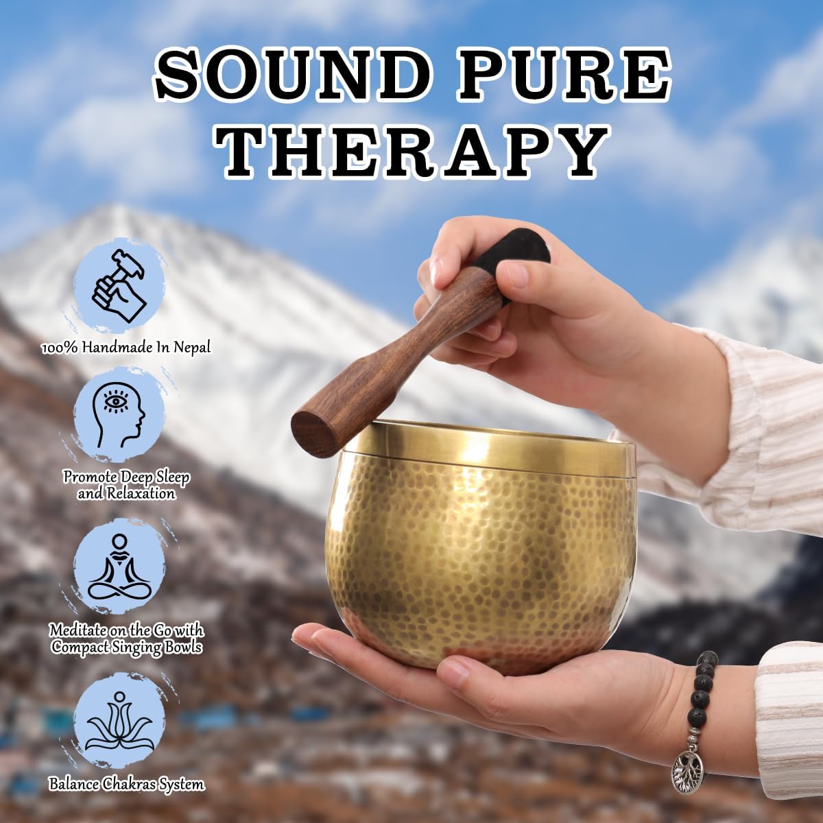 Relaehih Tibetan Singing Bowls Set-Hand-hammered in Nepal Sound Bowl for Meditation, Yoga, Chakra, Meditation Accessories, Unique Gifts for Women, Men (Blue, 5 inch) - Image 5