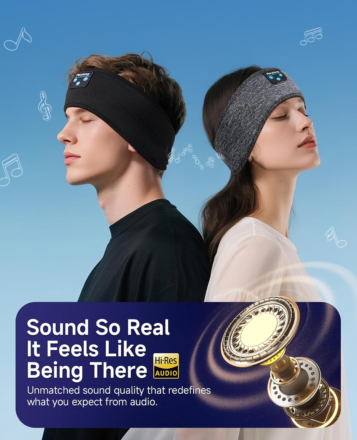Perytong 2 Pack Sleep Headphones, Sleeping Headphones | Bluetooth Headband with Ultra-Thin HD Stereo Speaker, Wireless Headphone for Sports, Insomnia, Yoga, Air Travel, Meditation - Image 3