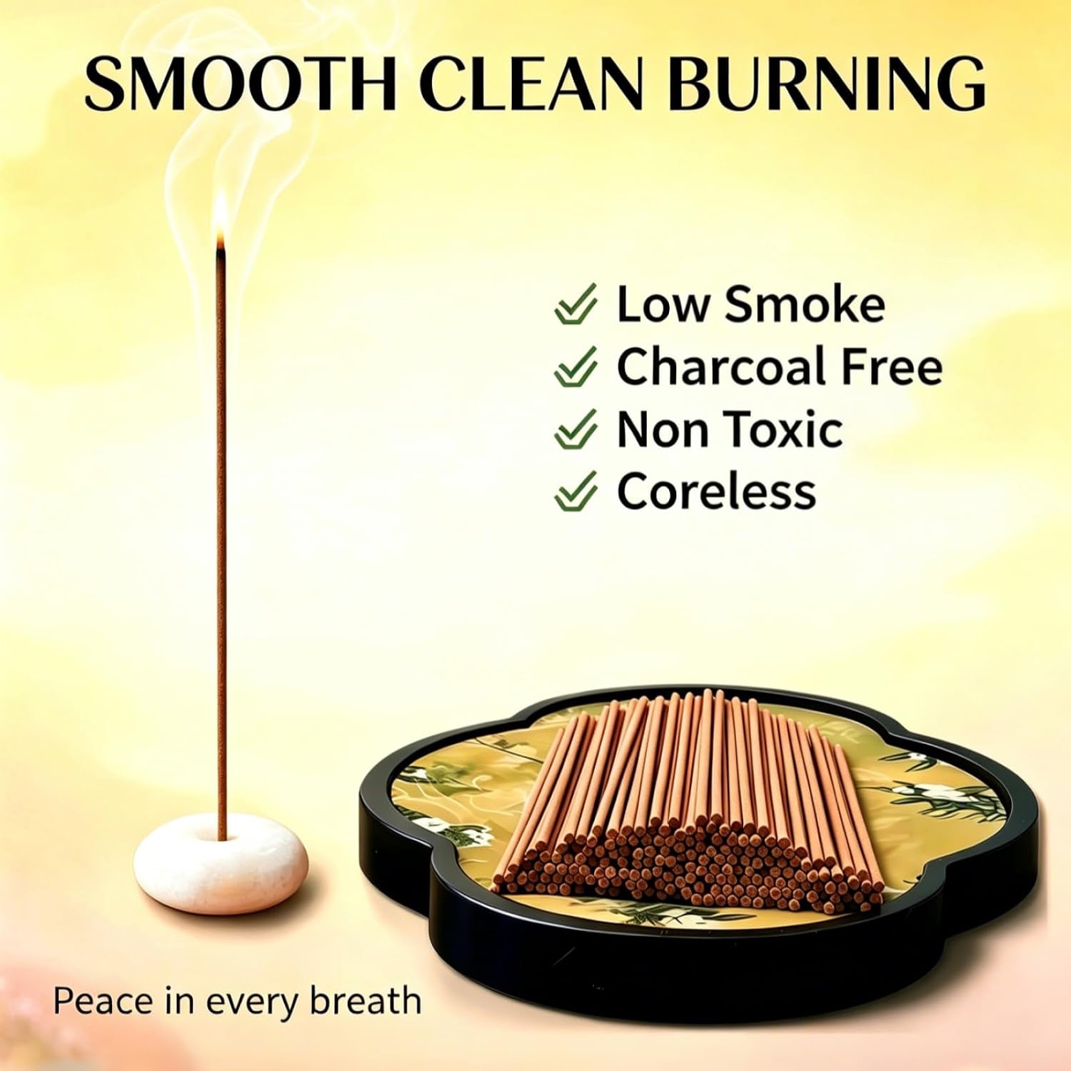 Camellia Incense Sticks 30g · Non-Toxic · Low Smoke for Meditation | Woody floral blend, 20-min burn sticks, with pebble holder, home fragrance, stress relief, gift for spa yoga home - Image 4
