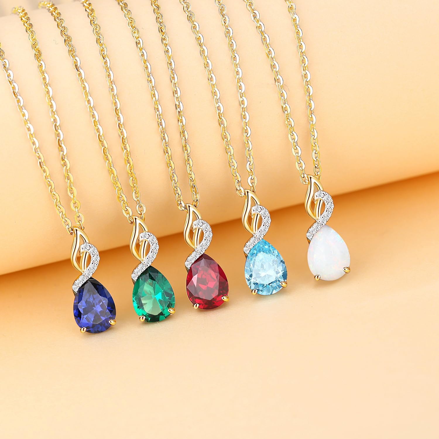 FANCIME 14K Solid Yellow Gold Teardrop Pendant with Diamond Birthstone Necklace Birthday Gifts for Mom Women, Sterling Silver Chain 16" + 2" Extender - Image 6
