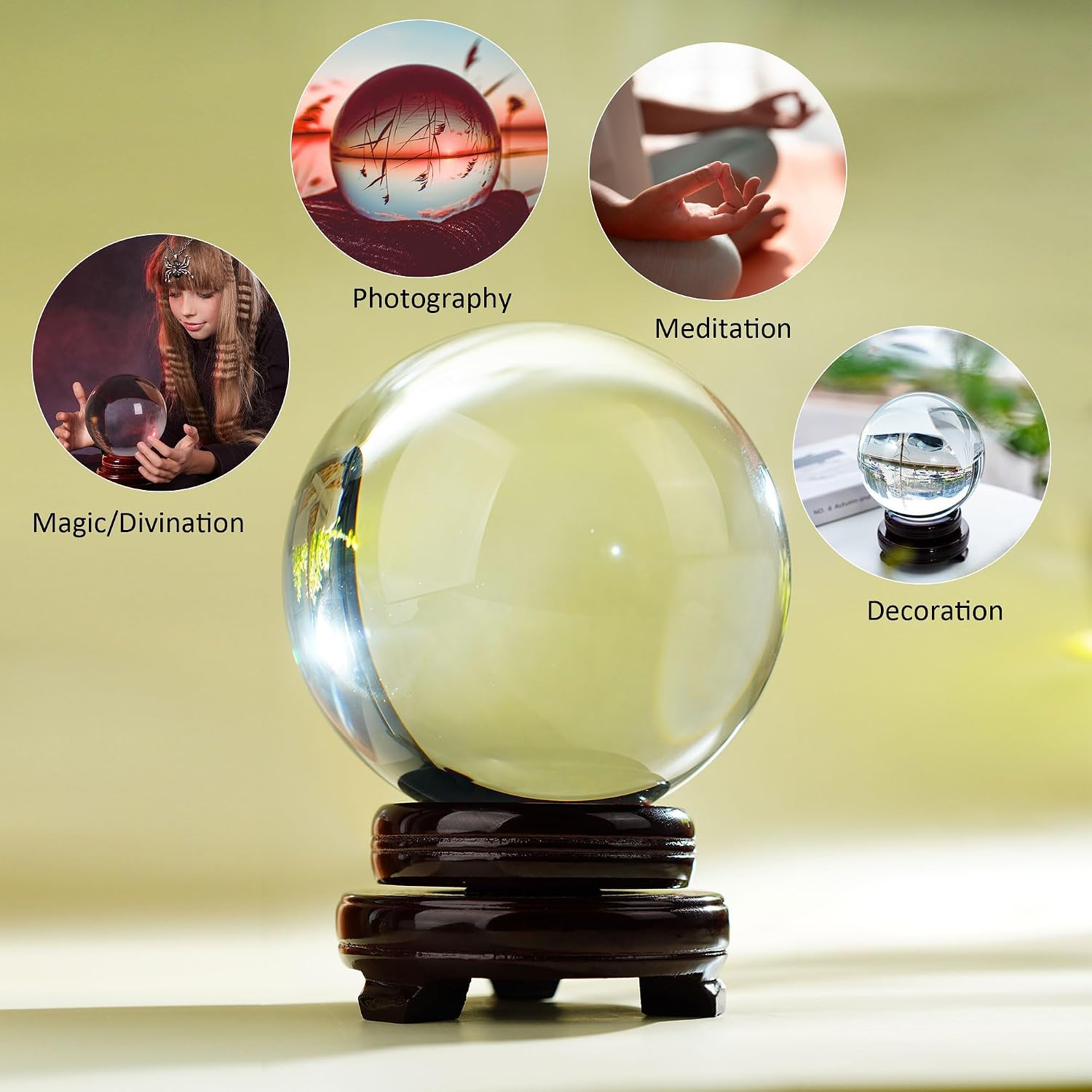 QFkris 150mm/6inch Clear Crystal Ball with Wooden Stand Fortune Teller Mystical Quartz Ball Photography Props FengShui Divination Spheres - Image 2
