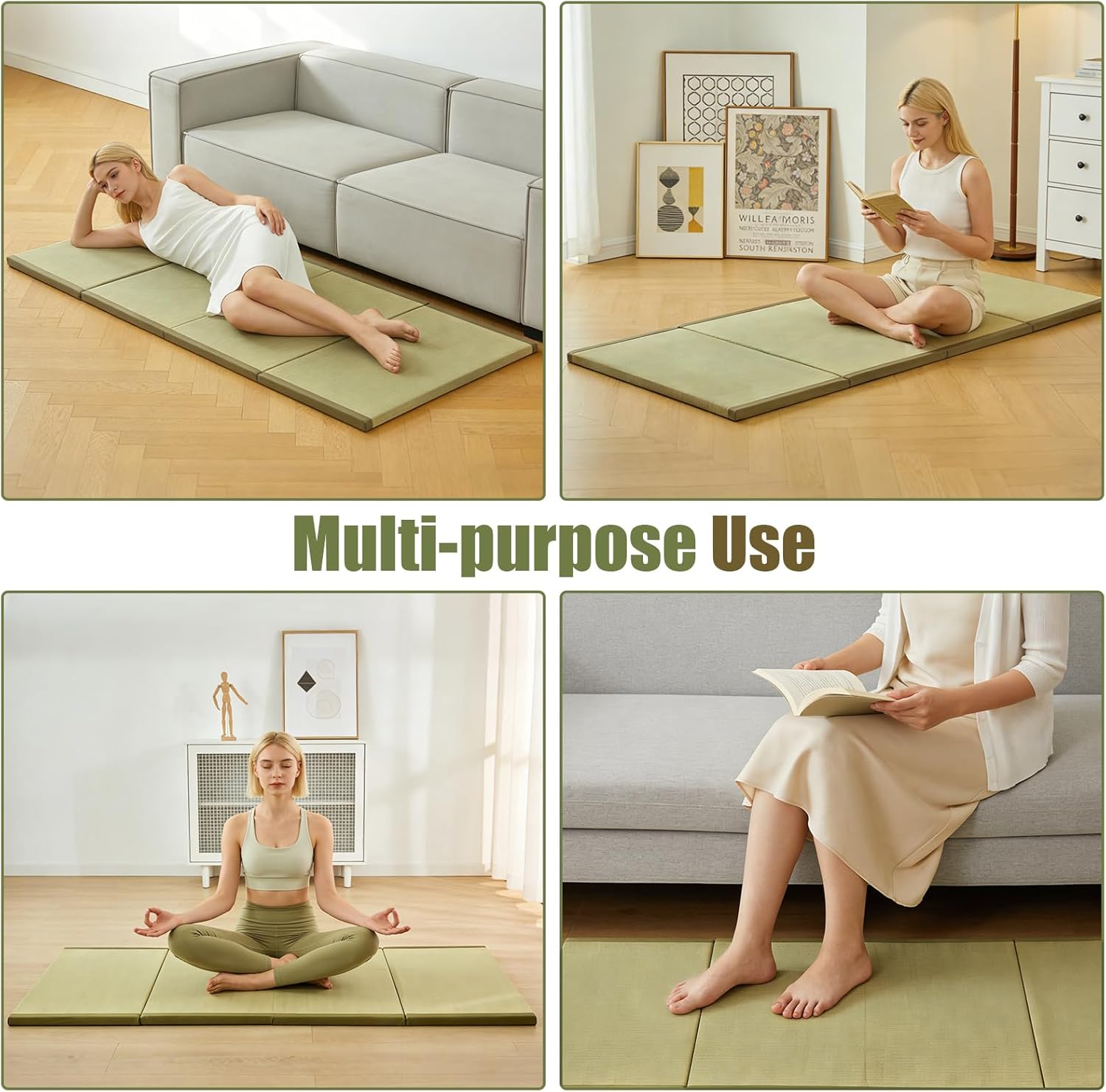 HAGiHARA Japanese Tatami Mat,Rush Grass Portable Folding Mat,Futon Mattress Traditional Floor for Meditation,Yoga,Sleeping or Summer Use,35.4"x78.7"x0.8" - Image 7