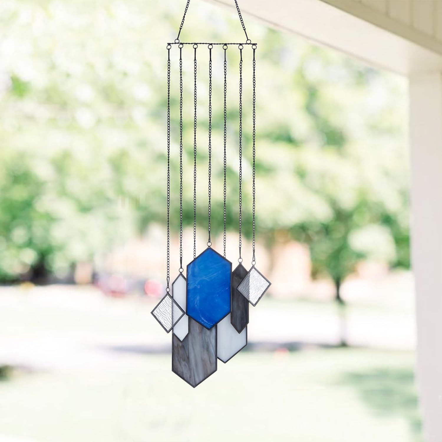 Stained Glass Window Hanging, Crystal Suncatcher, Blue-Green | Rswardeleco Stained Glass Window Hanging, Crystal Suncatchers for Windows, Blue Green Home Wall Art, Gift for Couples - Image 6