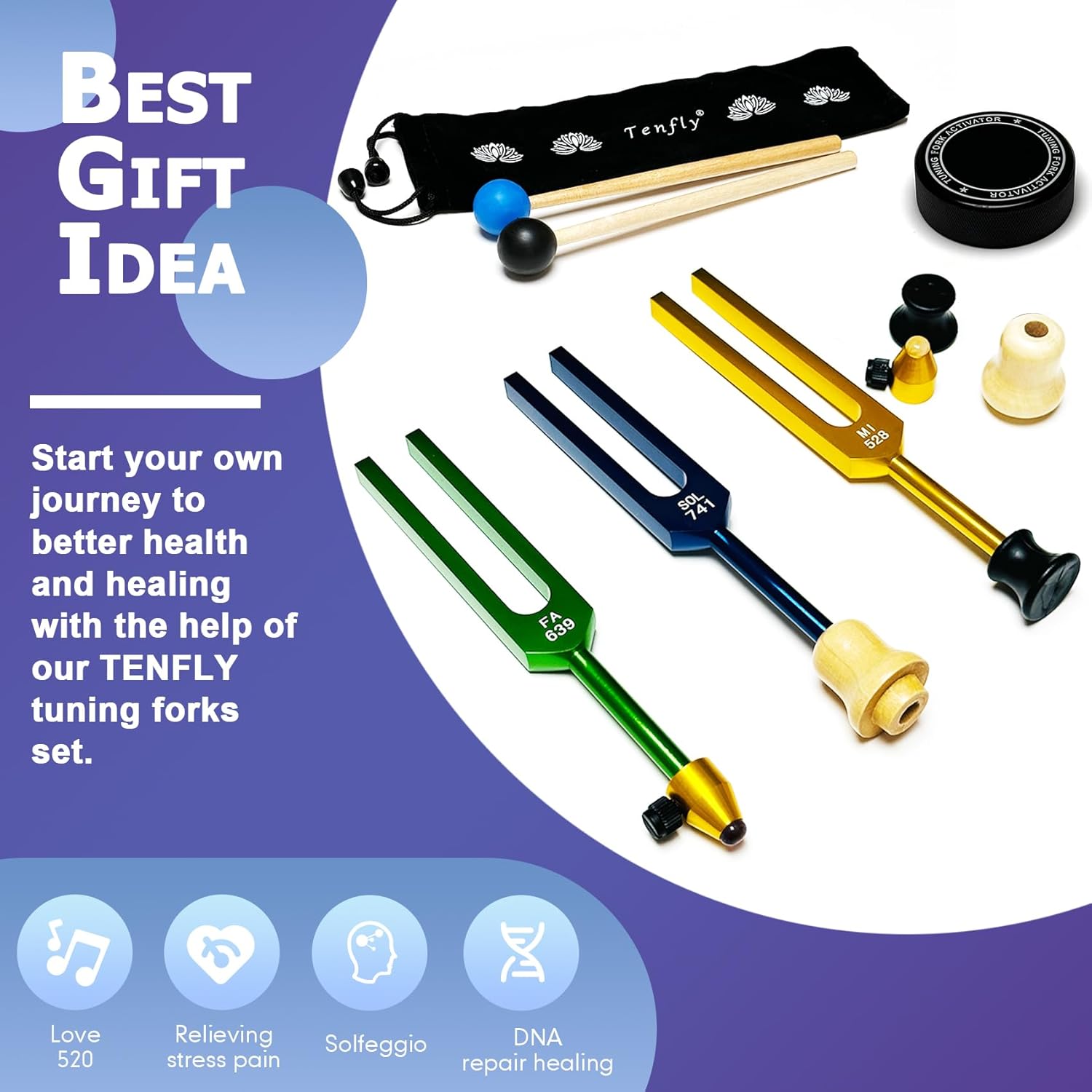 Solfeggio Tuning Fork Set - 10 Multicolour Tuning Forks Perfect for DNA Healing with Exquisite Aluminum Gift Box (174 Hz, 285 Hz, 396 Hz, 417 Hz, 432Hz, 528 Hz, 639 Hz, 741 Hz 852 Hz, 963 Hz) - Image 5