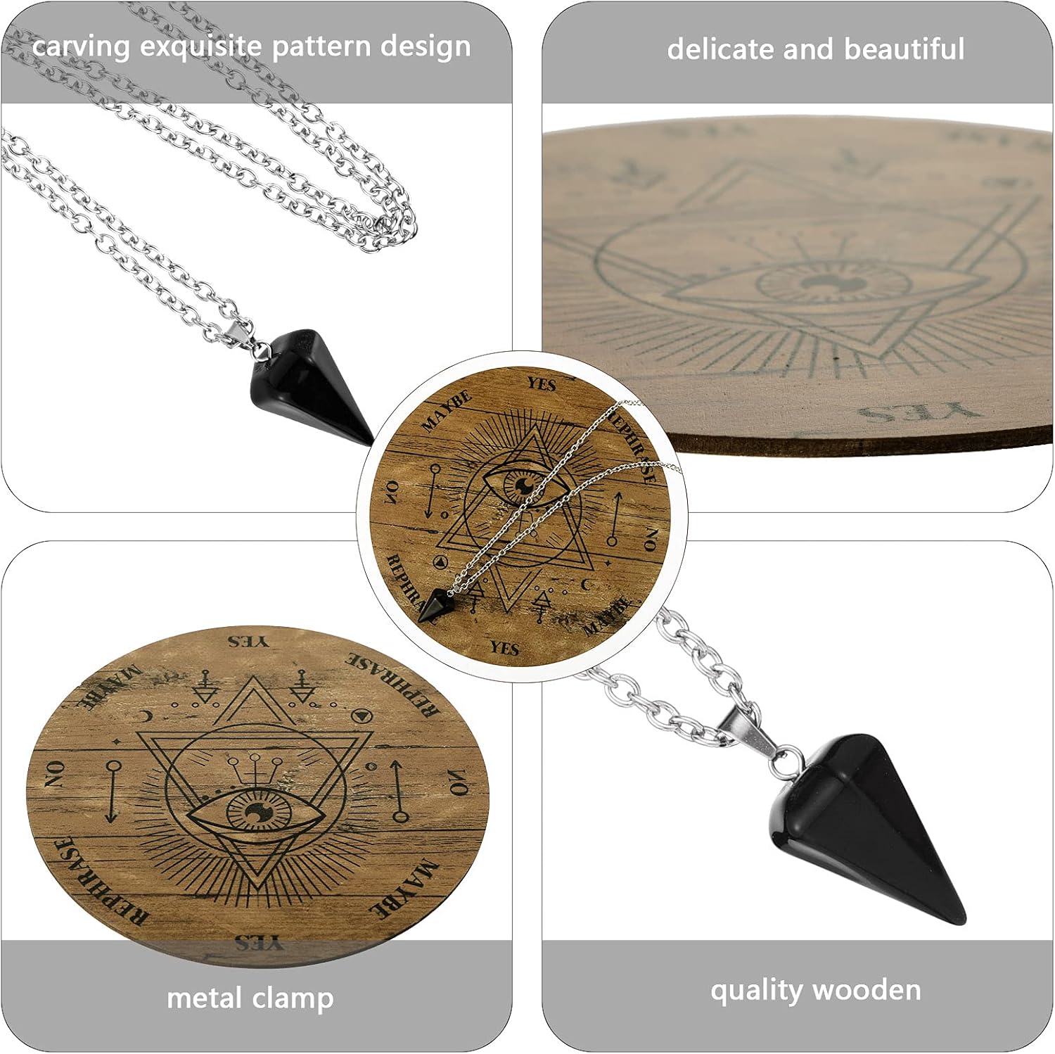 Jetec Pendulum Board Set Wooden Dowsing Divination Board Metaphysical Message with Crystal Divinity Pendulum Necklace for Witchcraft Wiccan Wand Altar Supplies, 3.9 Inch(Wood Color) - Image 3