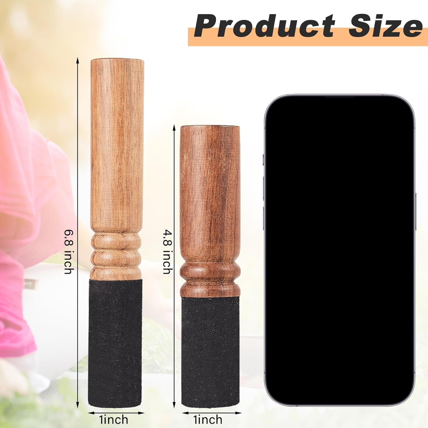 Nuanchu 2 Pieces Tibetan Singing Bowl Mallet Suede Wooden Striker Leather Wrapped Meditation Mallet Sound Bowl Stick Buddha Musical Instruments for Buddhist Meditation Yoga Chime (Black and Brown) - Image 2