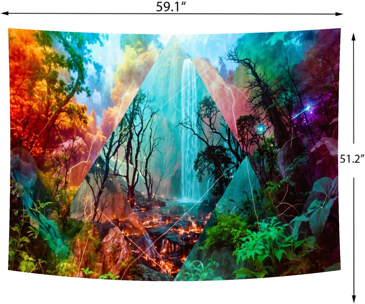 Delur Forest Tapestry Waterfall Mountain Rainforest Sunset Nature Tree Tapestry Wall Hanging Scenic Tropical Landscape Natural Sunrise Headboard for Bedroom Living Room Home Decor (51.2" x 59.1") - Image 6