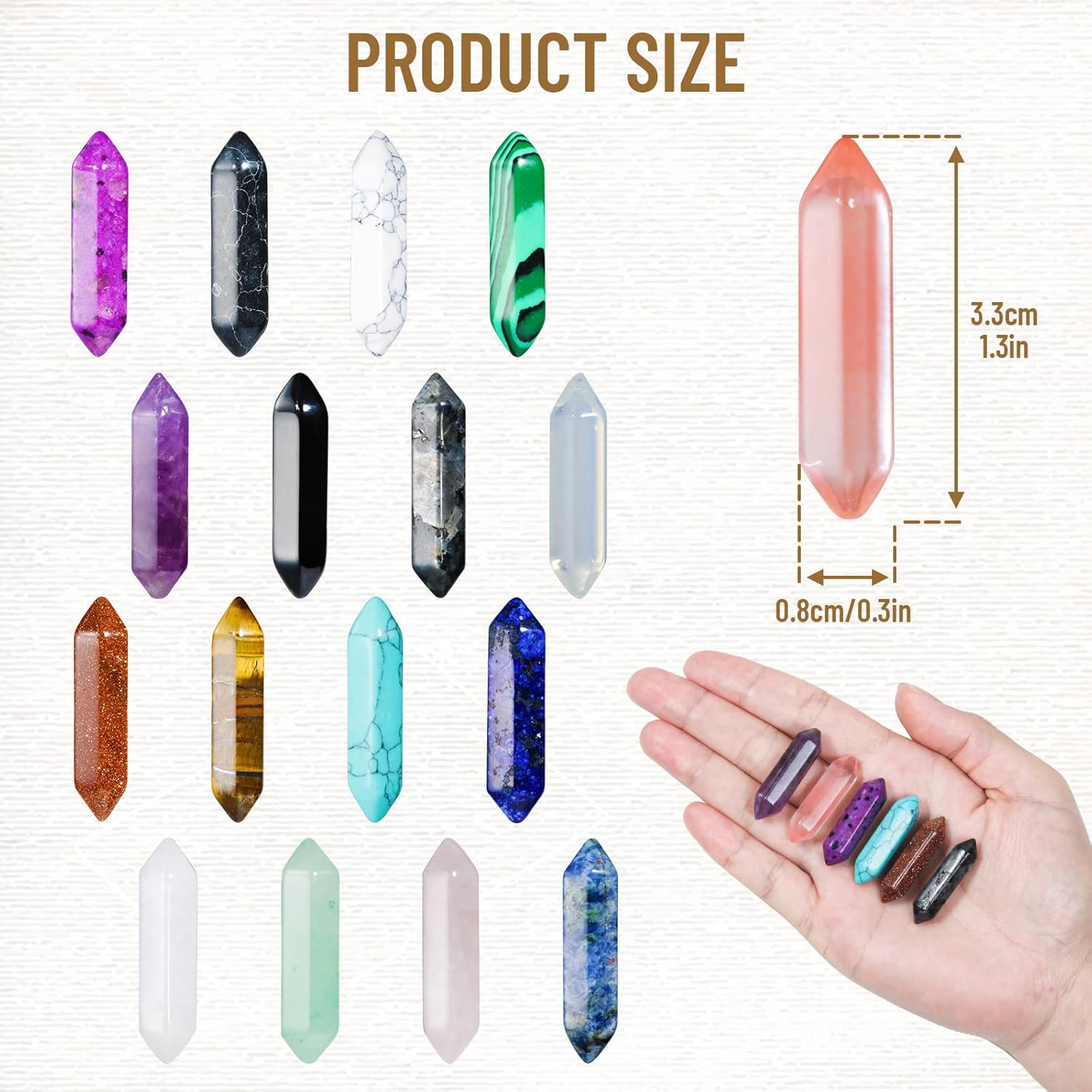 17Pcs Healing Crystals Stones Sets, Hexagonal Bullet Shaped Reiki Meditation Gemstone Chakra Stones Tiger Eye Obsidian Quartz Crystals Gemstone Wand Set Pendants with Storage Box - Image 5