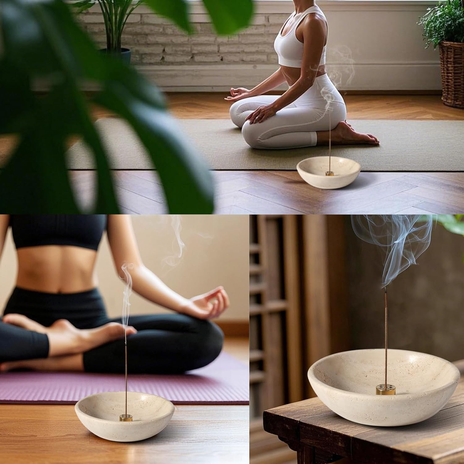 Koville Natural Travertine Incense Holder, Incense Holder for Sticks with 9 Holes, Handmade Incense Burner Ash Catcher for Meditation Yoga SPA, Balsam Fir/Palo Santo/Sage/Cone Incense Holder(Beige) - Image 8