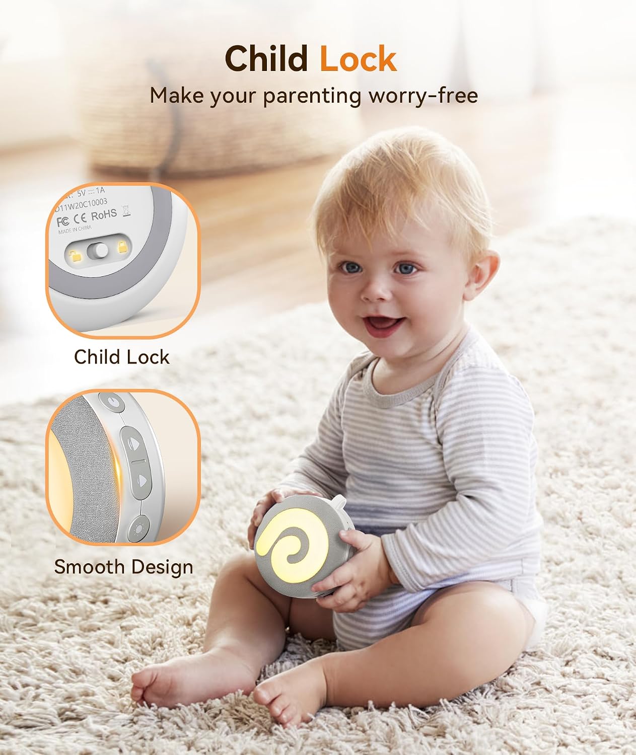 Dreamegg Portable Sound Machine Baby - D11 White Noise Machine for Baby Sleeping with Night Light, White Noise, Lullaby, Nature Sounds, Child Lock, USB Rechargeable Sound Machine for Travel Nursery - Image 6