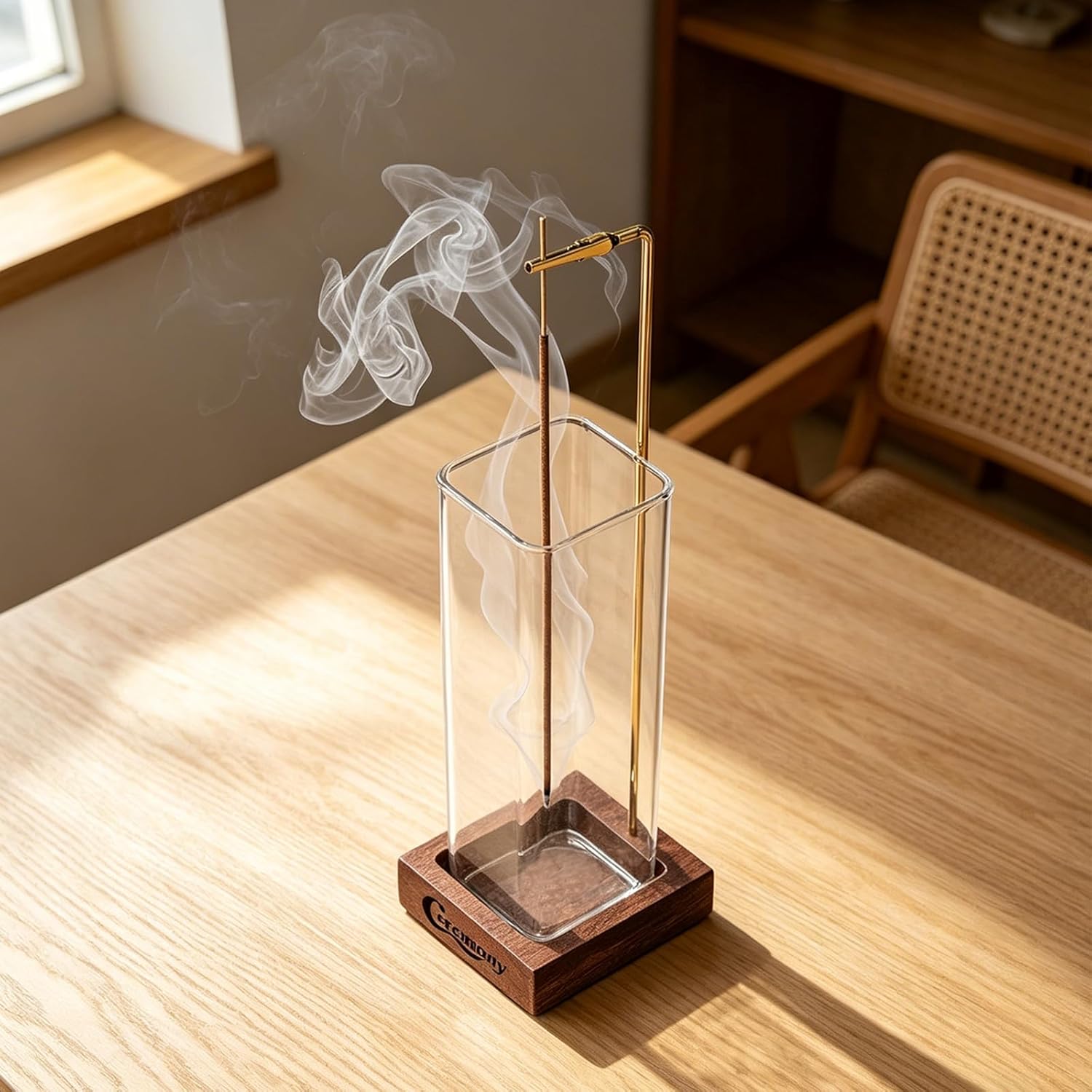 Ceremony Incense Holder, Wooden Incense Holder for Sticks with Glass Ash Catcher, Anti-ash Incense Burner with 20 Incense Sticks and a Ash Brush for Meditation Yoga Spa Room Decor - Image 3