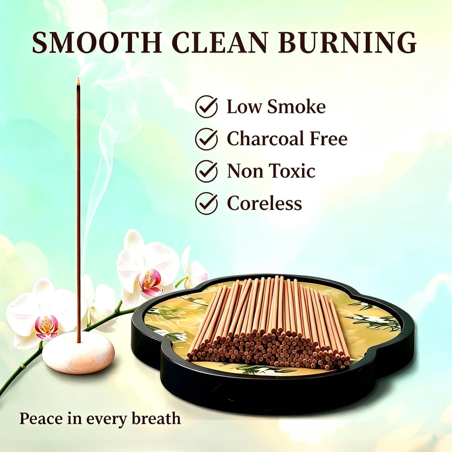 Orchid Incense Sticks 30g · Non-Toxic · Low Smoke for Yoga | Sandalwood & Agarwood base. No bamboo core. 20-min burn. Chinese woody-floral incense for meditation & graceful livin - Image 2