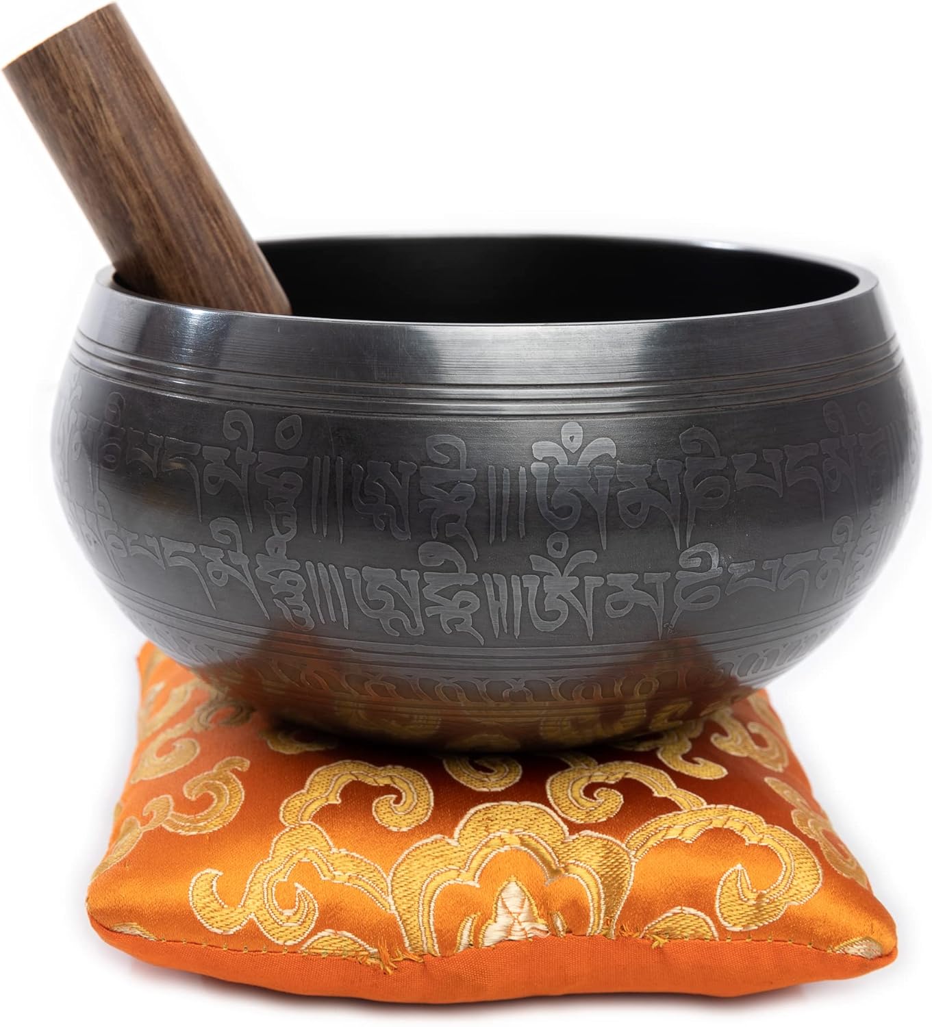 Tibetan Singing Bowl Set - Easy To Play Authentic Handcrafted For Meditation Sound Chakra Yoga Healing 4 Inches By Himalayan Bazaar (Black & Orange) - Image 6