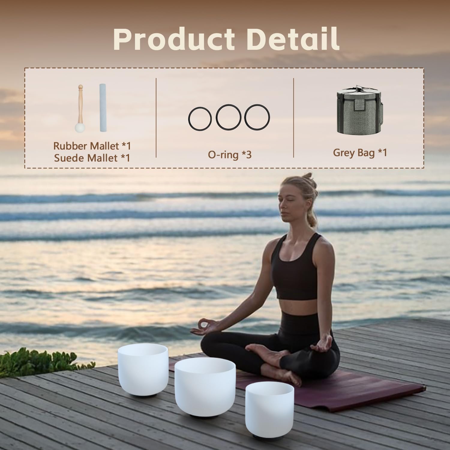 CVNC 432HZ Frosted Quartz Crystal Singing Bowl Chakra 6"A Third-eye, 7"C Root, 8"F Heart Set of 3 with Carry Case Bag for Sound Healing and Meditation - Image 6