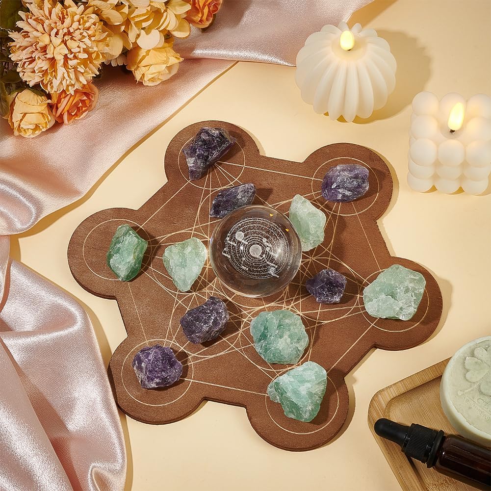 INFUNLY Crystal Grid Board - Wooden Geometry Energy Grids Board for Crystals & Stones, Decorative Coaster for Home Office & Table Decoration - Image 7