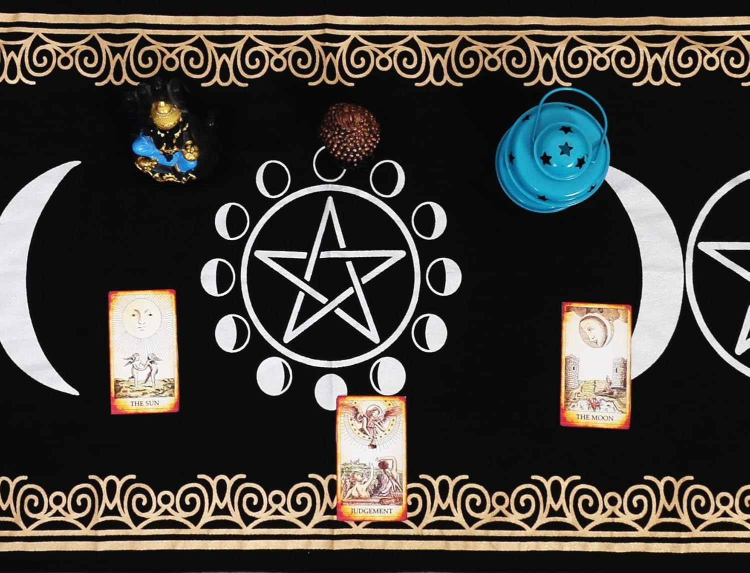 Indian Consigners Altar Cloth Witchcraft Moon Phases Triple Moon Long Side Tablecloth for Spiritual Use - Image 3