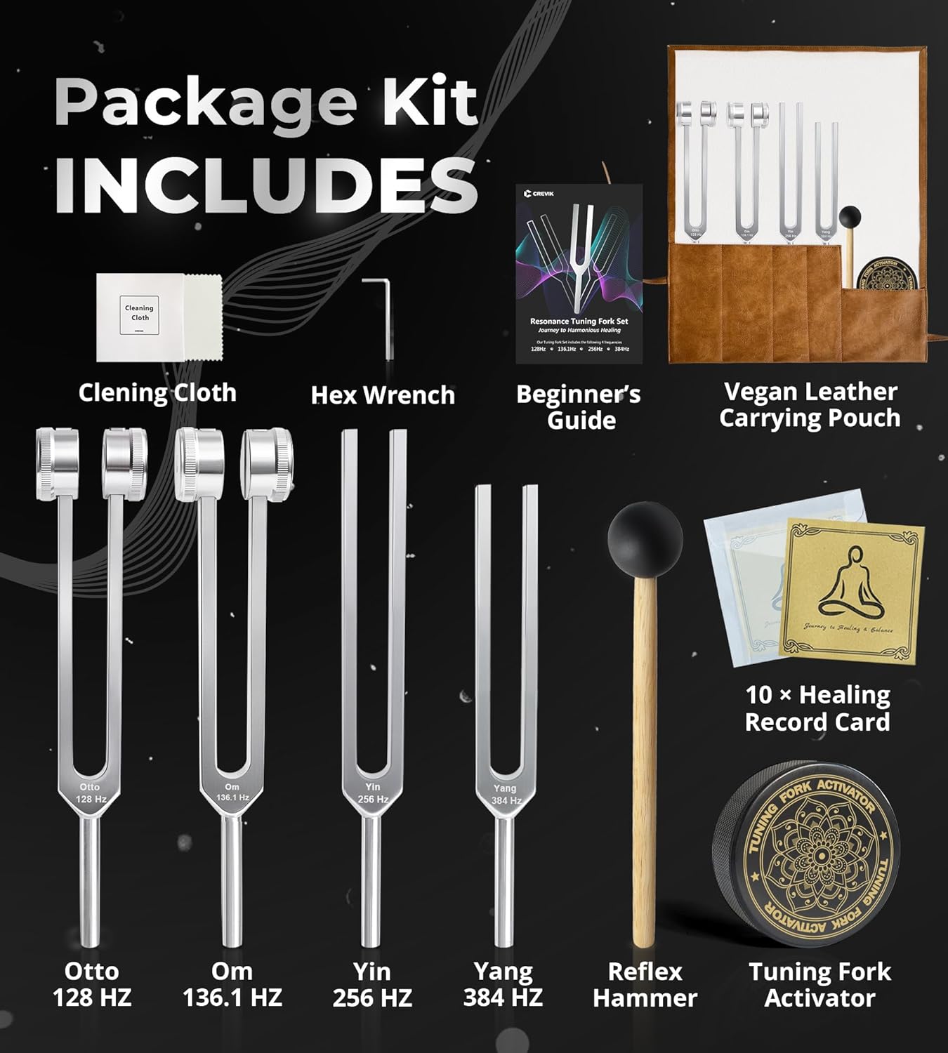 Tuning Forks for Healing Set - 128Hz, 136.1Hz, 256Hz, 384Hz Weighted & Unweighted Tuning Fork Kit for Starters & Beginners - Sound Therapy Instruments for Meditation & Yoga in Pouch - Image 2