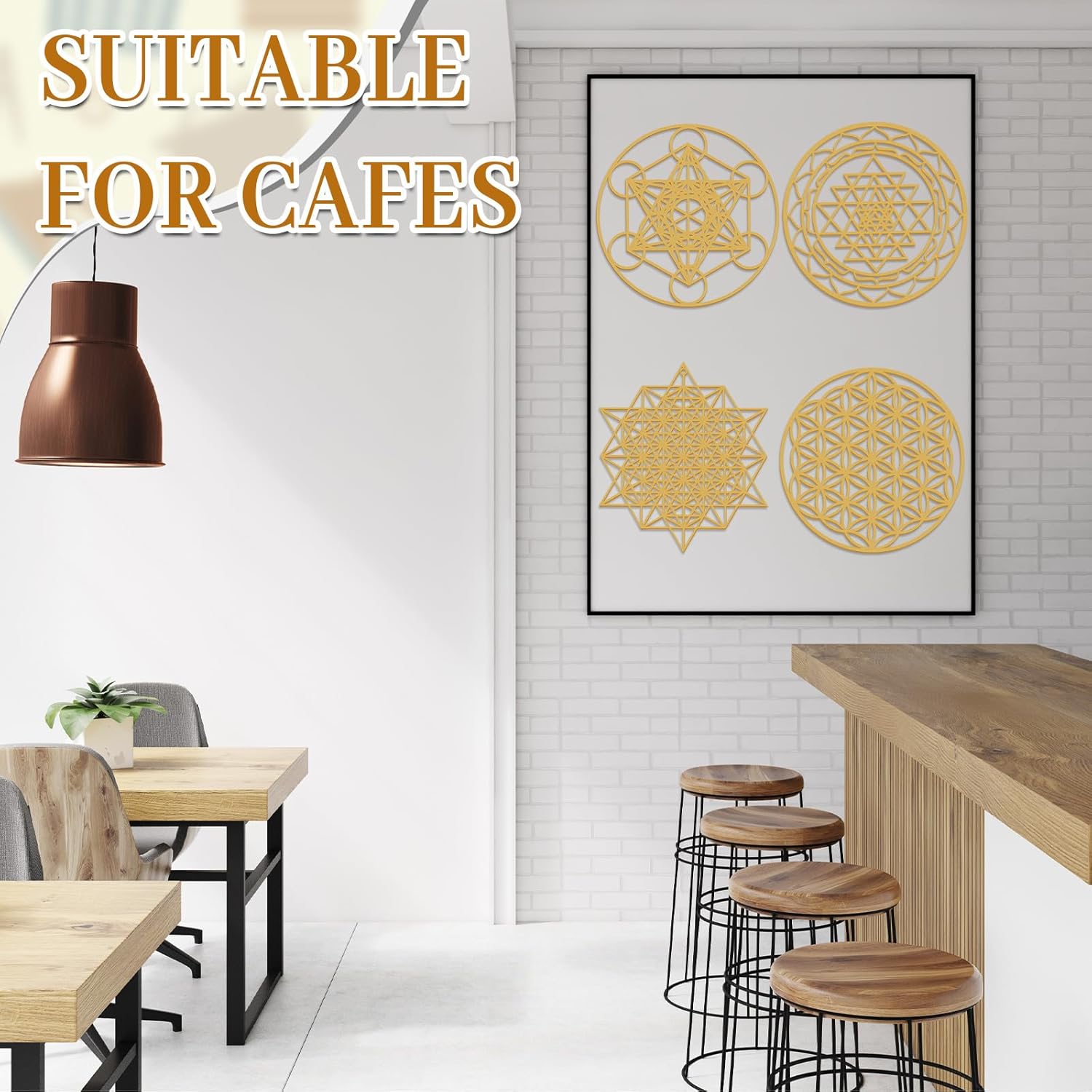 Leinuosen 4 Pcs 12 Inch Crystal Grid Board Sacred Geometric Wall Art Set Metatron Cube, Flower of Life, Sri Yantra, 64 Star Tetrahedron Pagan Decor Home Wall Decor for Room(Gold) - Image 6