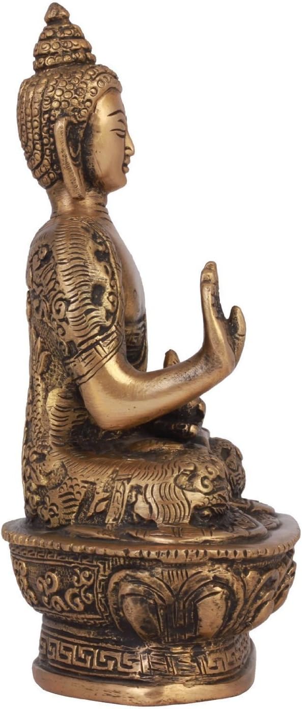 Blessing Buddha Idol (7 Inch Tall), Hand Crafted Lifestory Buddha Statue, Fine Carving, Antique Brass Sculpture, Vintage Decorative, Valuable Collection, Rustic Finish - Image 2