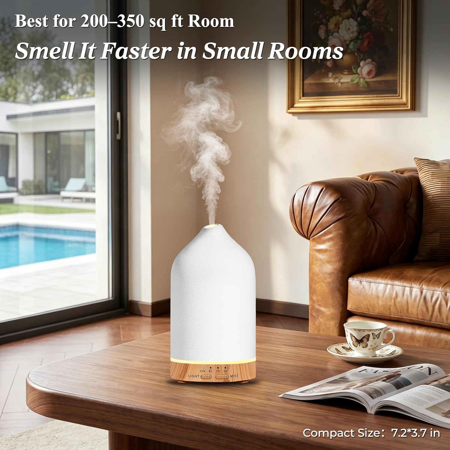 URPOWER 180ML Ceramic Essential Oil Diffuser, Ultrasonic Aromatherapy Diffuser with 7-Color Lights, Auto Shut-Off, Quiet Oil Diffuser for Bedroom, Home Office - Image 3