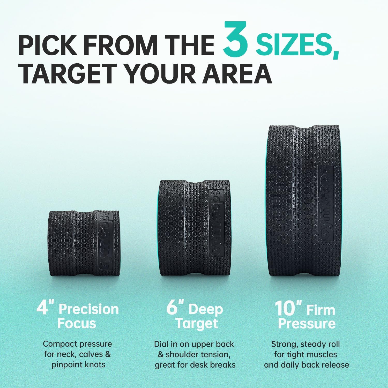 GymCope 3pack Back Wheel Foam Roller – Targeted Back & Neck Relief, Lumbar Spine Stretcher, Spinal Decompression Stretcher, Massage Roller with Density Foam for Physical Therapy, Supports 500lbs - Image 2