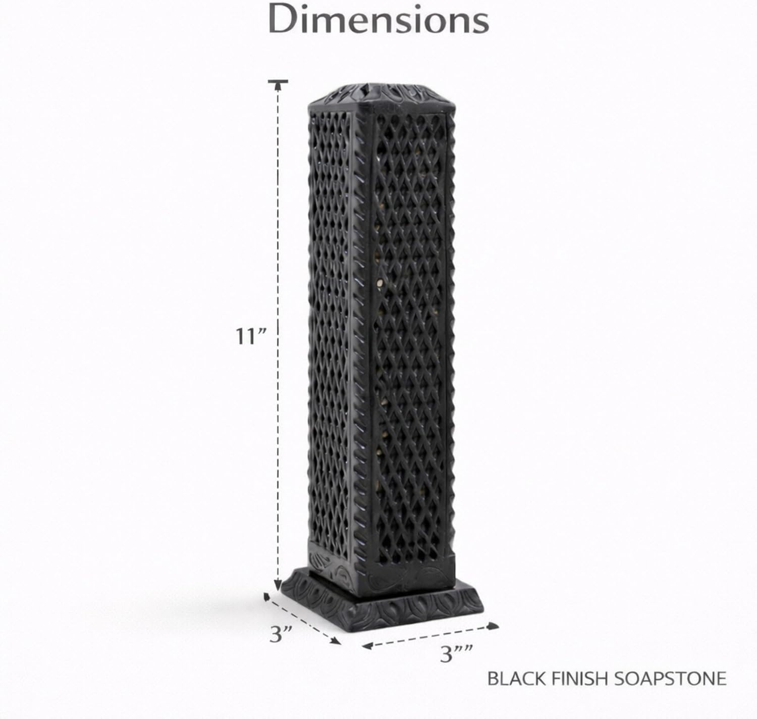 Handmade Marble Black Soapstone Incense Burner, 3x3x11 in | Candle Stick Holder, Tea Light Burner, Jaali Carving, Decorative Home & Kitchen Decor - Image 4
