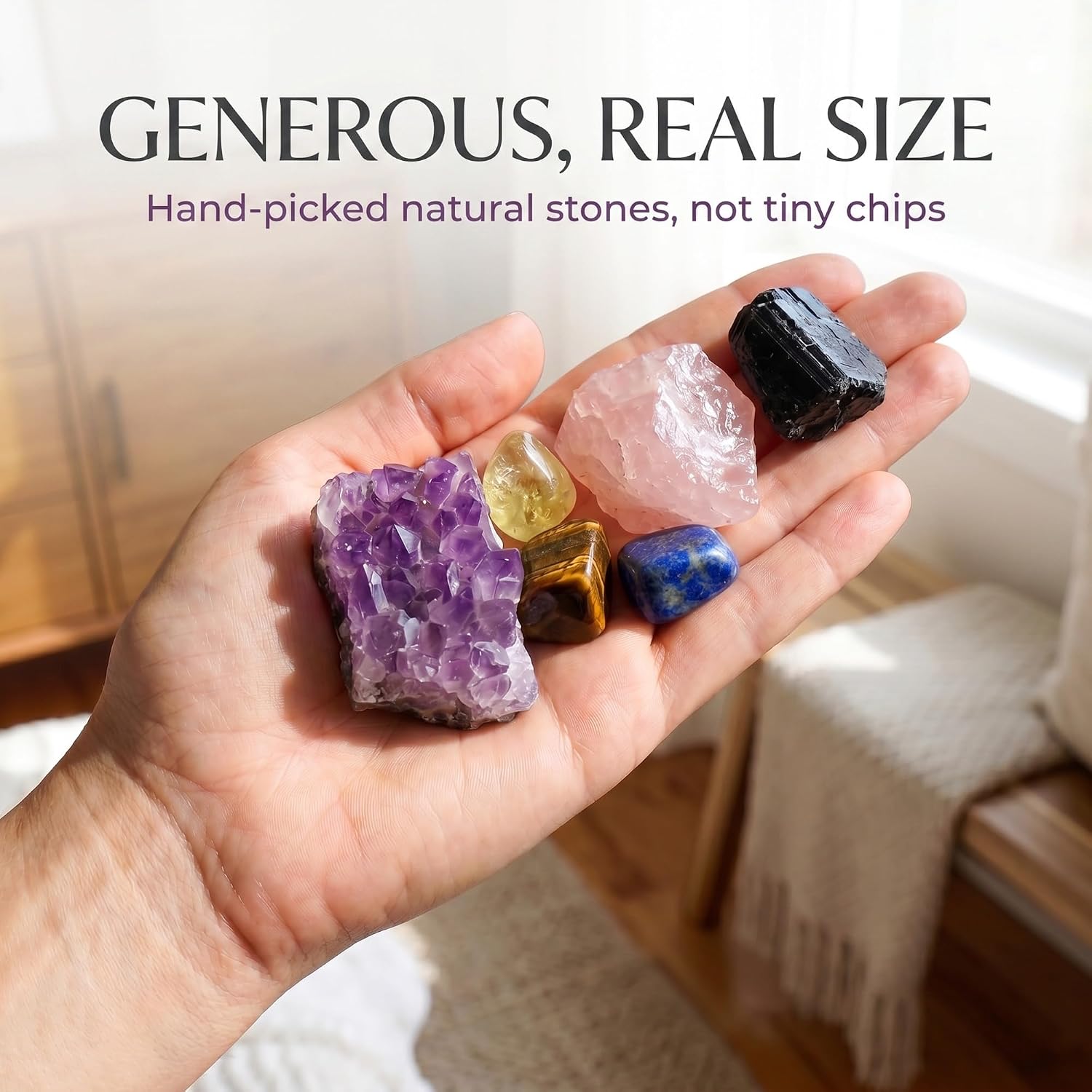 AtPerry's Healing Crystals Set - 8 Real Chakra Crystals & Stones for Stress & Anxiety Relief, Gift Box + Crystal Meaning Card, Selenite Amethyst Rose Quartz Black Tourmaline - Gift for Women - Image 2