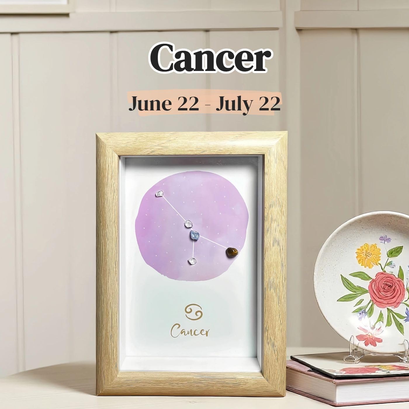 Cancer Unique Astrology Gift, Zodiac Sign Decor Gifts, Natural Crystal Zodiac Painting for Wall Art, Office Decor, Home Decor, June July Birthday Gifts for Women, Friend - Image 2