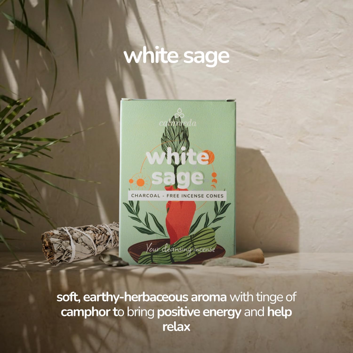 Calmveda Spiritual Incense Cones Bundle - 24 Dhoop Cones (White Sage Incense Cones & Frankincense Cones) | Charcoal-Free & Handmade from Upcycled Sacred Flowers | Energy Cleansing & Meditation Gift - Image 4