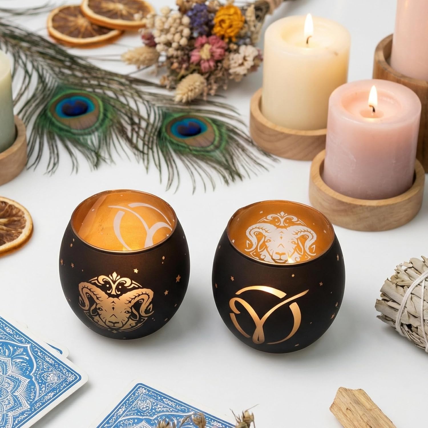 Aries Gifts for Women Men - Zodiac Candle Holder Set of 2, Laser Engraved Glass Tealight Candle Holder for Astrology Decor, Votive Candle Holder for Constellation Birthday Gifts, Black & Gold - Image 7