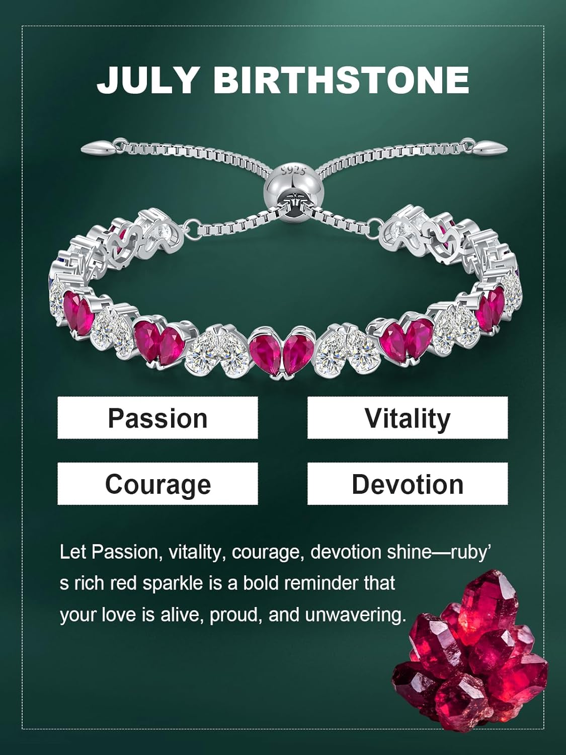 Birthstone Link Bracelet for Women 925 Sterling Silver Pear Shaped Gemstone Jewelry White Gold Plated Adjustable Chain Gifts for Mom Wife - Image 2