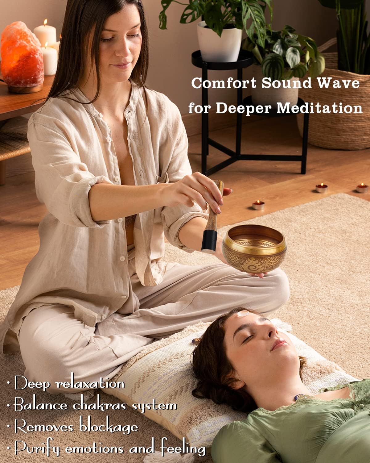 Tibetan Singing Bowls, Authentic Meditation Sound Bowls Handcrafted in Nepal for Yoga, Chakra Healing, Mindfulness, Self Care Spiritual Gifts for Women - Image 3