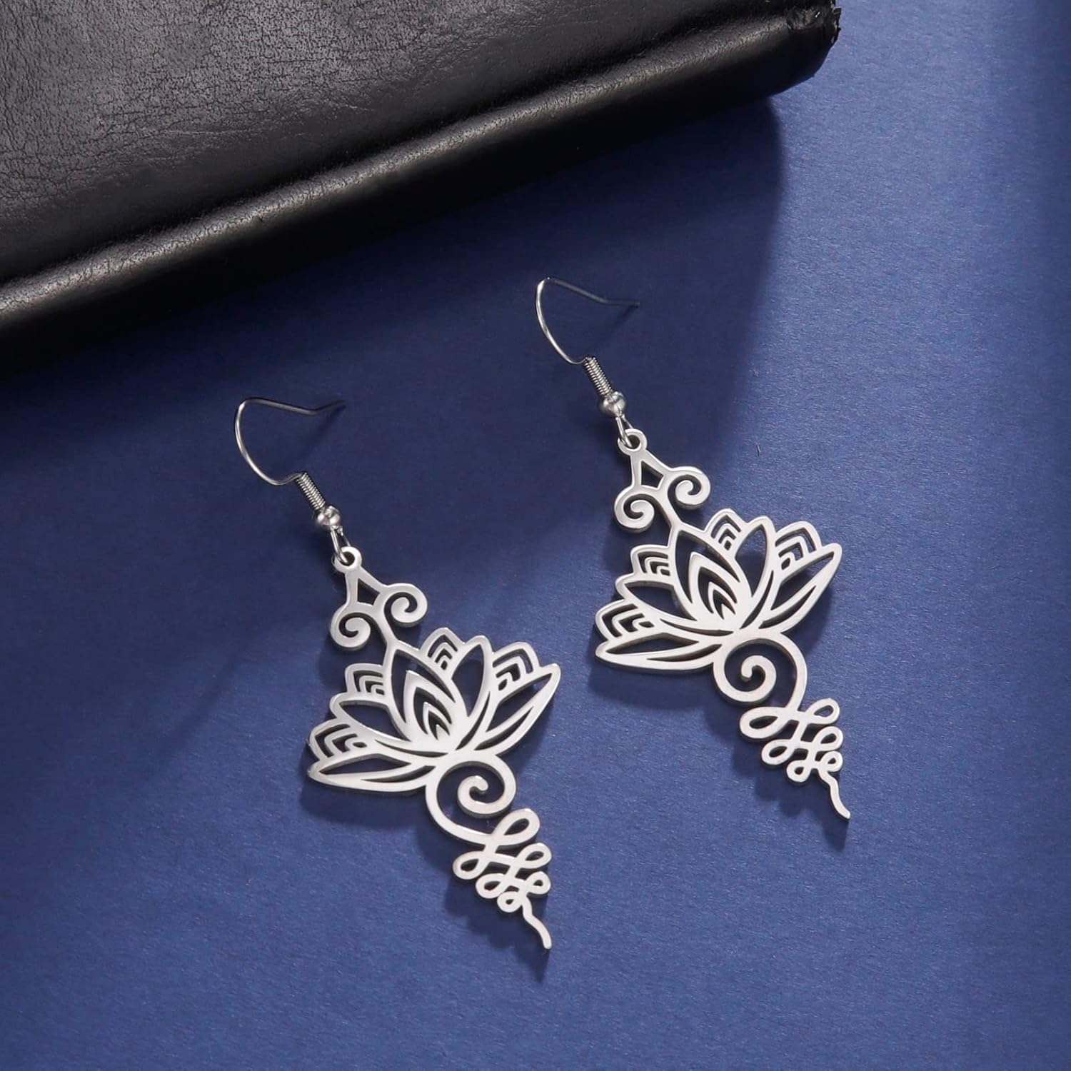 kkjoy Lotus Unalome Necklace Stainless Steel Lotus Flower Yoga Symbol Drop Earrings Inspirational Buddhism Jewelry for Women - Image 5