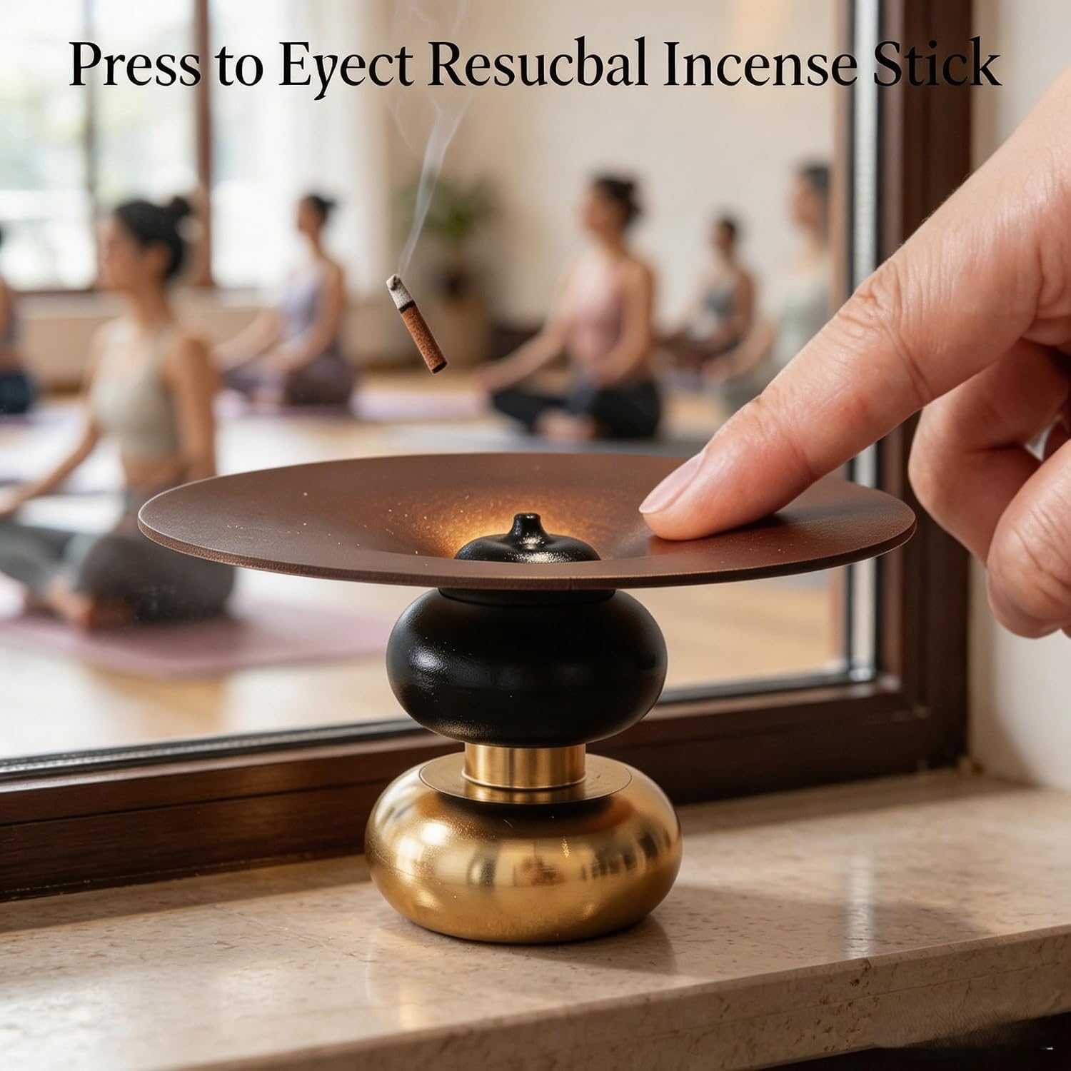 Brass Metal Incense Holder - One - Press Eject for Meditation, Yoga & Home Decor (Rose - Brown, Round) - Image 2