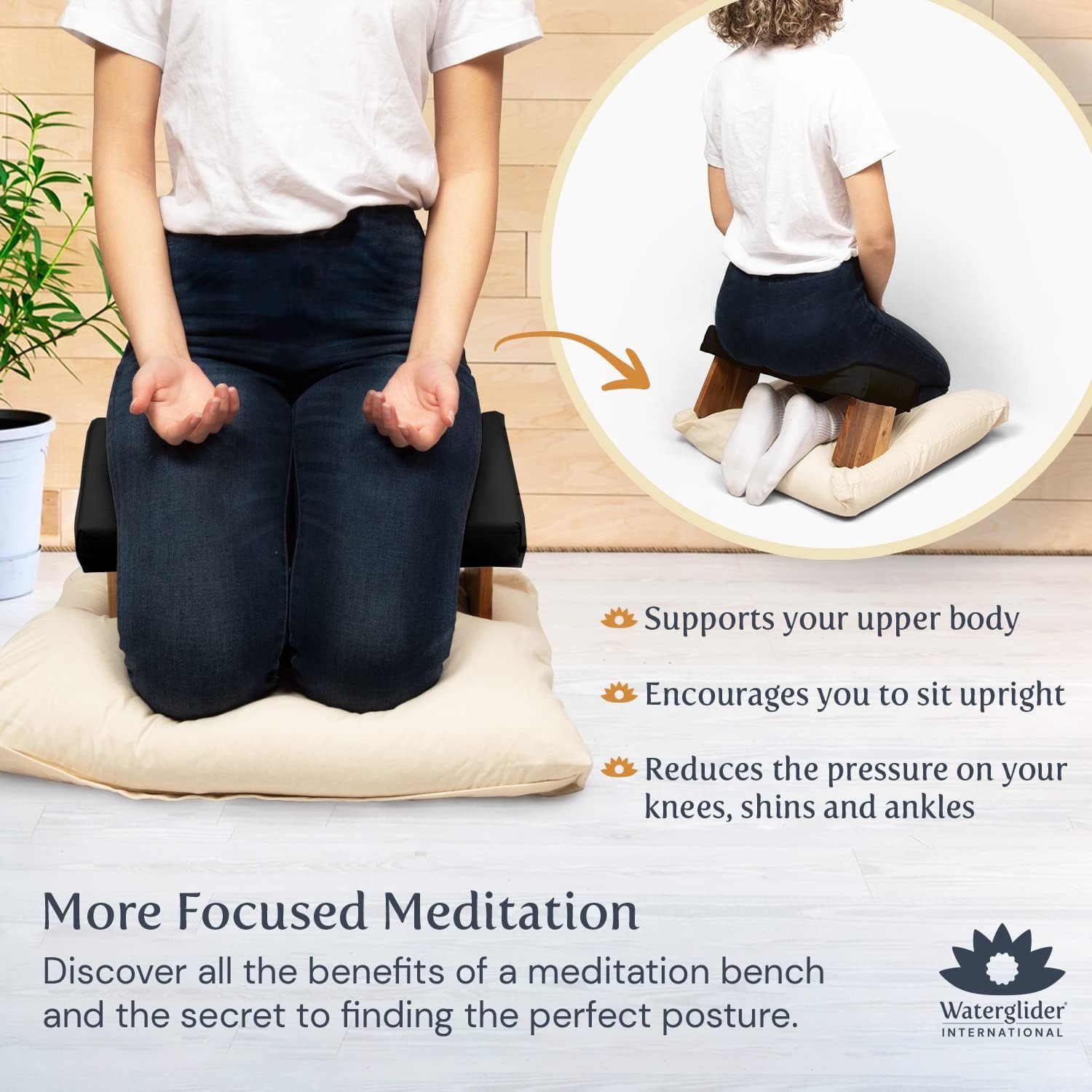 Meditation Bench (NAT. White), Seiza, Sustainable Acacia Wood with Curved Bottom Edges for The Perfect Posture, Meditation Stool, Prayer Bench, Meditation Chair, Yoga Stool - Image 4