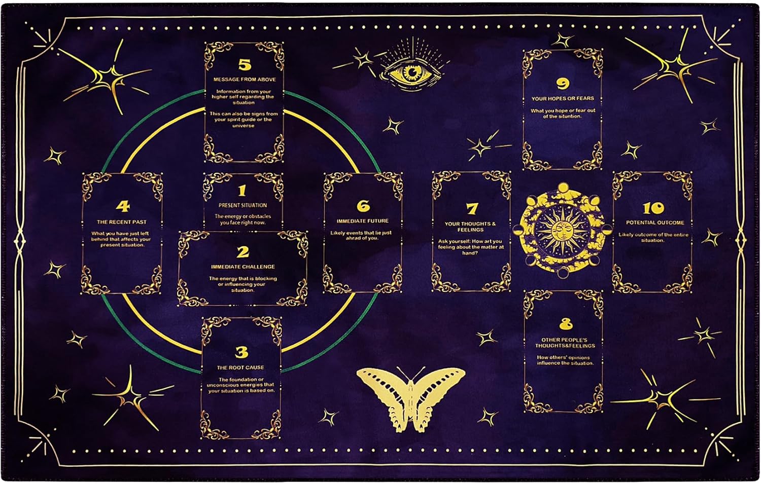 Knana Altar Cloth Purple Butterfly Tarot Mat Tarot Cloth for Reading with Celtic Cross Pattern