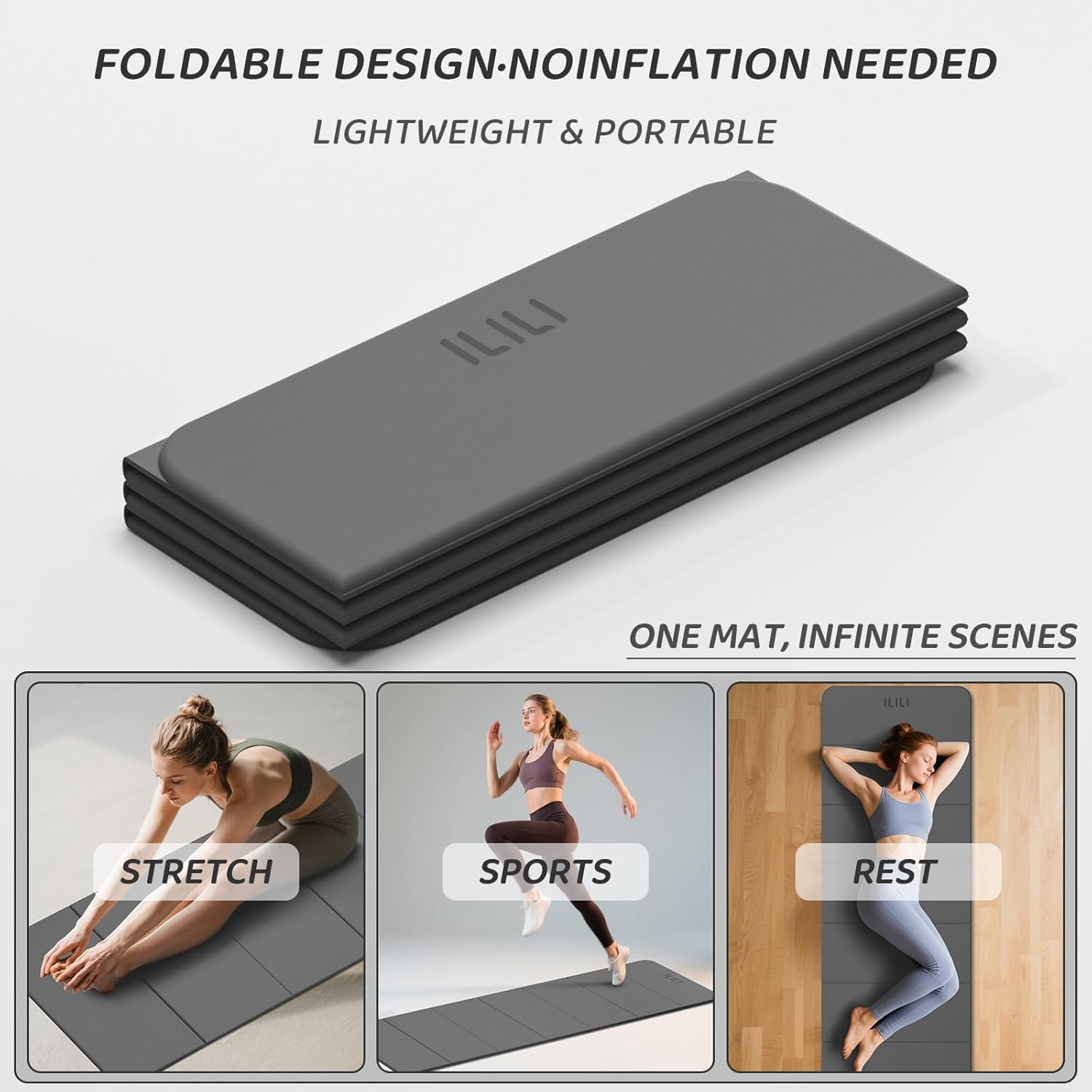 ILILI Foldable Yoga Mat 71 * 24 * 0.3 Inch, Lightweight TPE Non Slip Exercise Mat, Waterproof Portable Fitness Mat for Home Gym, Pilates, Stretching & Daily Workouts - Image 6