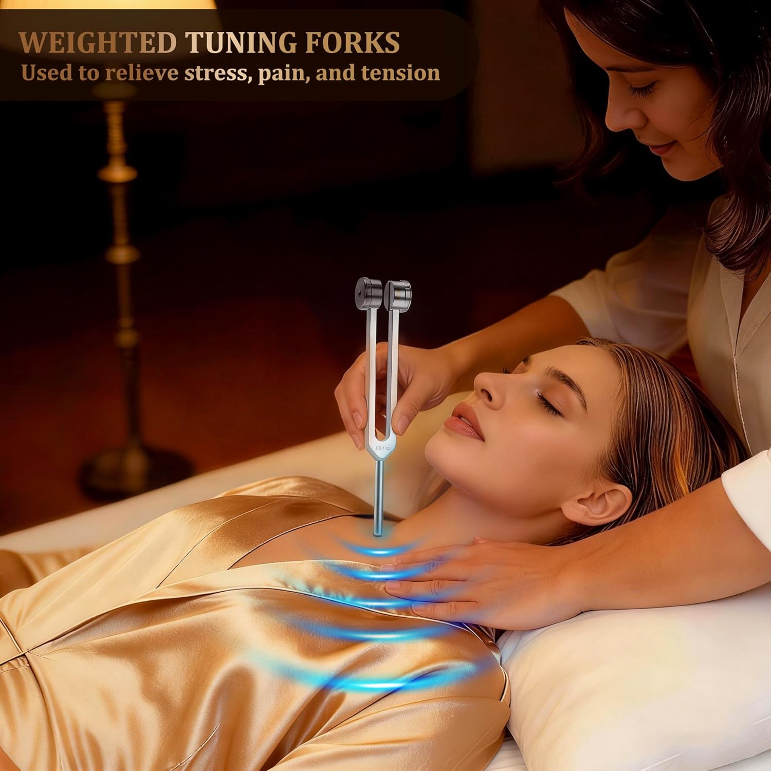 Tuning Forks for Healing Set - 128Hz 136.1Hz 256Hz 384Hz 432Hz, Weighted & Unweighted Tuning Forks with Vegan Leather Pouch & Activator, 128 Hz Tuning Fork for Chakra, Yoga, Meditation & Gift - Image 2